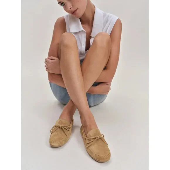 Reformation Annette Toasted Coconut Brown Moccasin Suede Leather Neutral 9.5 - Picture 2 of 9